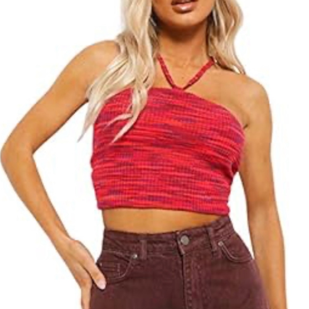 Red Halter Neck Women's Top